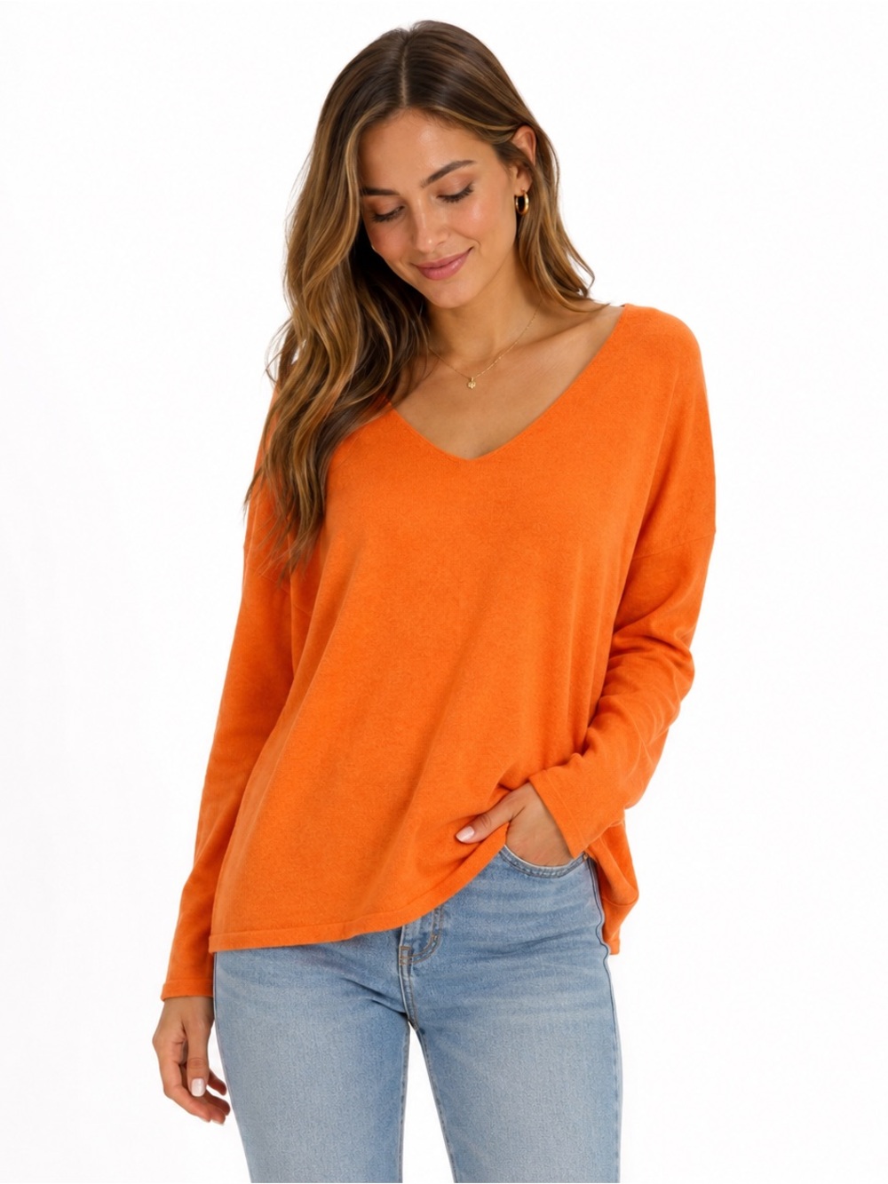 Classics by Worth 100% cashmere orange pullover sweater size L